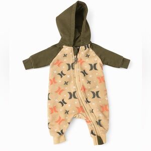 Hurley Olive Green & Tan Logo Hooded Baby One-Piece